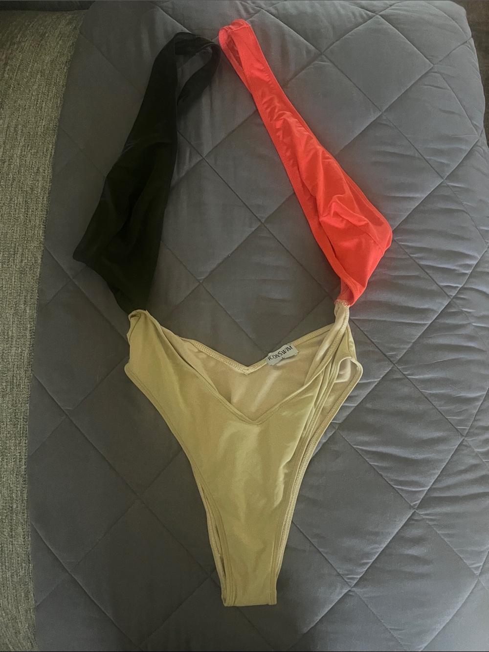 Colorblock One-Piece Swimsuit in Sand, Black & Coral